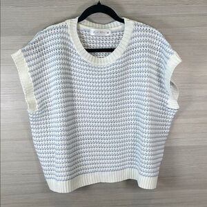 Knit Mix Boxy Oversized Open Knit Blue & White sweater Size Medium